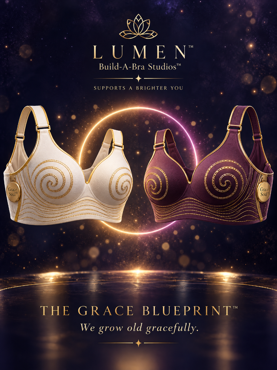 Conceptual cream-and-plum Grace Blueprint bras designed for LUMEN's planned 40-plus collection.